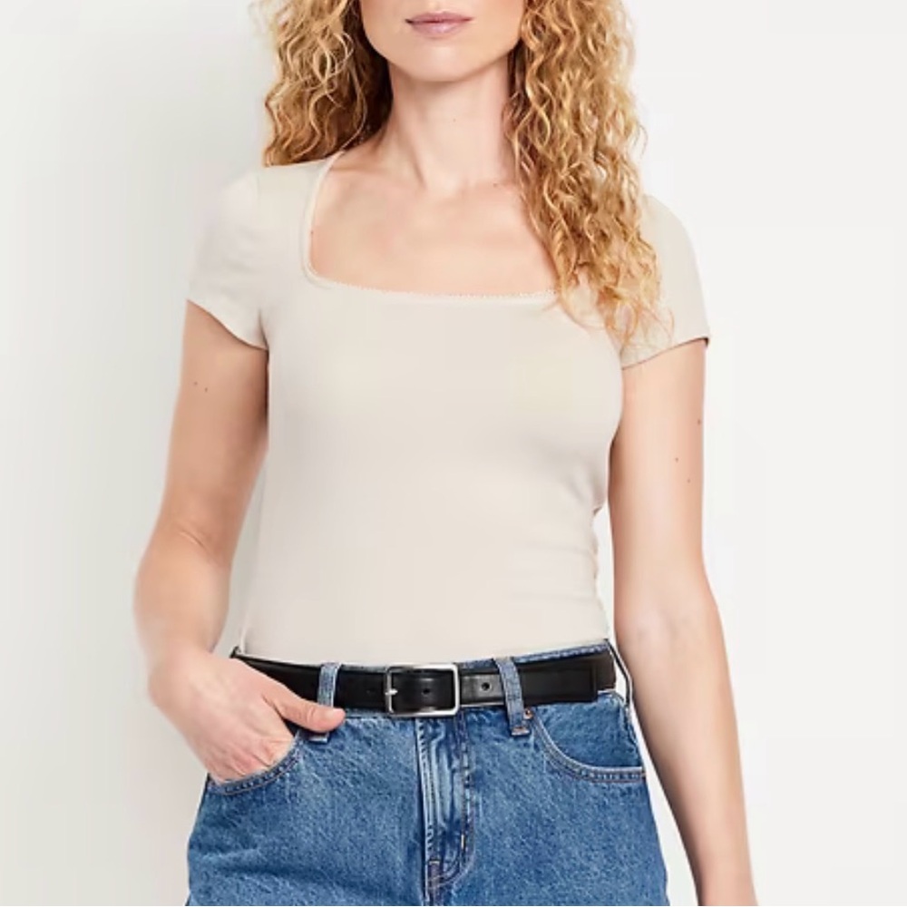 Old Navy Square-Neck Ribbed T-Shirt, Size Large, Color Wishbone, Great Condition
